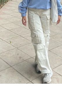 WHITE POCKET CARGO PANTS