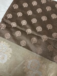 Brown And Beige Zari Work Banarasi Fabric