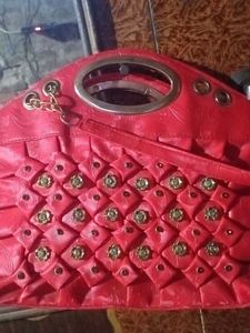Red Floral Embellished Handbag