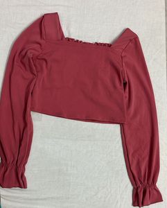 Rose Ruched Long Sleeve Crop Top