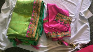 Green Saree with Pink Blouse