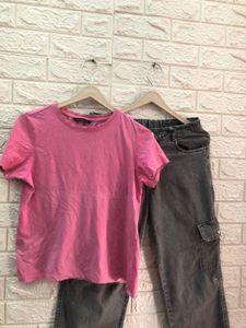 Pink shirt and grey cargo pant combo set🌈🚀🍬