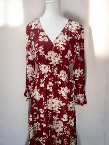 Maroon Floral Print Dress