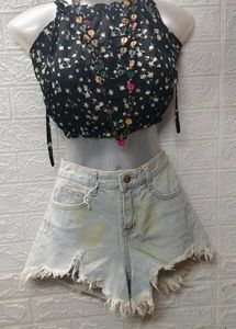 Foral Print Black Bralette Crop Top