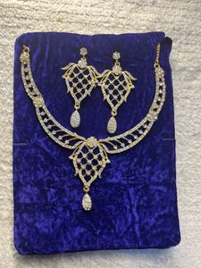 Gold &amp; Rhinestone Necklace &amp; Earring Set