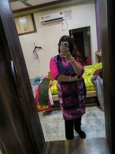 Pink &amp; Navy Printed Kurti