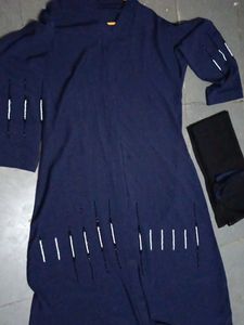 Navy Blue Embellished Abaya with Black Scarf