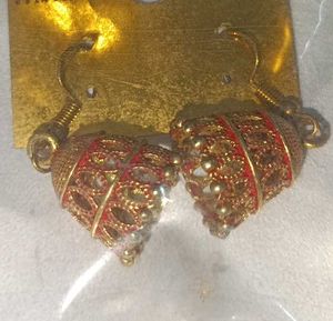 Stunning Gold &amp; Red Ethnic Drop Earrings