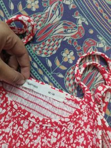 Red &amp; White Floral Smocked Tank Top