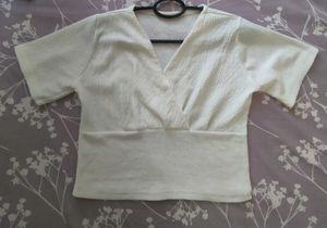 White V-Neck Short Sleeve Top