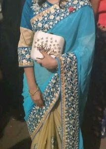 Embroidered Blue Beautiful  Fancy Georgette Saree