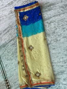Embroidered Blue &amp; Yellow Saree