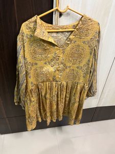 Yellow Paisley Print Peplum Blouse