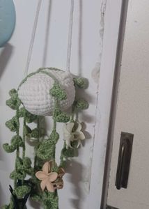 Crochet Hanging Planter Used For Organizing Clips
