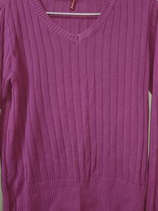 Purple V-Neck Knit Sweater