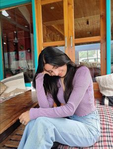 Purple Ribbed Long Sleeve Top