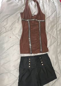 Brown Halter Top &amp; High-Waisted Shorts Set