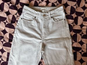 High-Waisted Straight Fit White Jeans