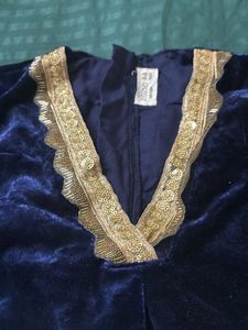 Blue Velvet Kurta Set