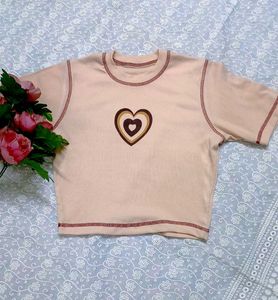 Pinteresty Brown Heart Baby Ribbed Top