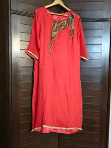 Women Red Georgette Beads Straight Palazzo Suit