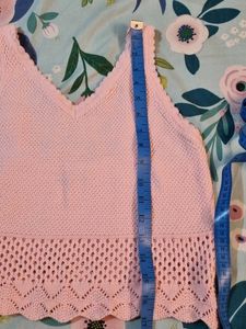 Pink Knitted Cotton Tank Top / Crop To