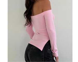Pink Off-Shoulder Long Sleeve Top