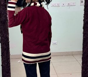 Korean Maroon Knitted Pullover Sweater