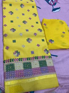 Haldi Look Multicolour Thread Lightly Stone Full