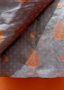 Grey And Copper Fancy Silk Saree