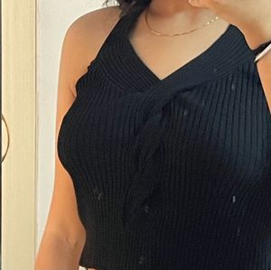 Black Halter Knit Top