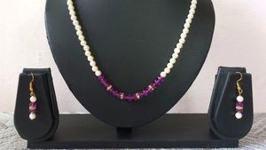 Violet Cream Beads Jewellery Set