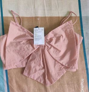 H&amp;M Dusky Pink Bow Crop Top