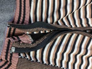 Striped Knit broken Zip-Up open front old sweater