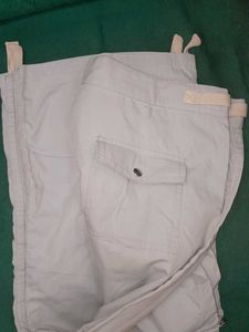 Sky blue Cotton Capri Cargos With Adjustable Waist