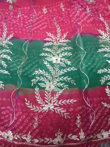 Pink & Green Embroidered Fabric