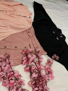 peach full sleeve top and black pink lether m