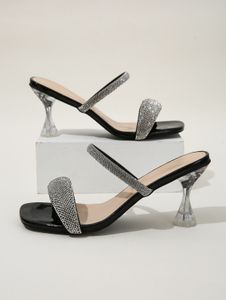 Black Rhinestone Slip-on Heels