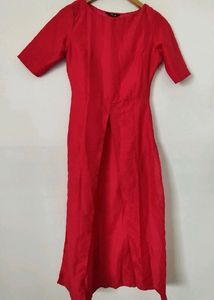 Bright red long kurti by the brand Indya in S size
