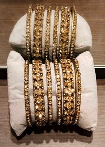 Golden Rhinestone Bangles - Set of 6
