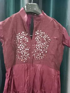 Maroon Maxi Dress with Embroidery