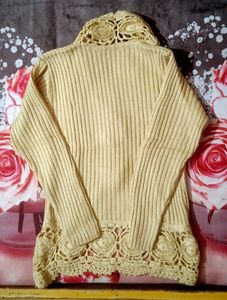 Stunning Beige/Tan Crochet Lace Cardigan Sweater
