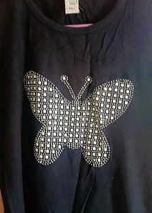 Black Butterfly Embellished T-Shirt