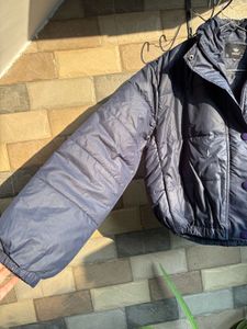 Blue Cropped Puffer Jacket for Women