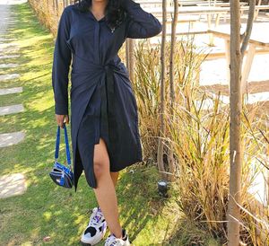 ✨PRICE DROP✨ Navy Tie-Waist Shirt Dress