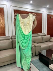 Florescent GREEN DRAPE SAREE WITH LEGGINGS
