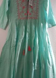 Teal Blue Dress With Gold Detailing