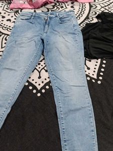 Combo Of Light Wash Jeans &amp; Black Top Set