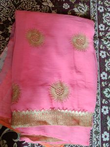 Pink Saree with Gold Embroidery