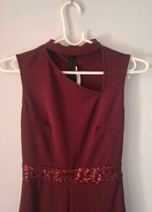 Miss Chase Maroon Embellished Jumpsuit